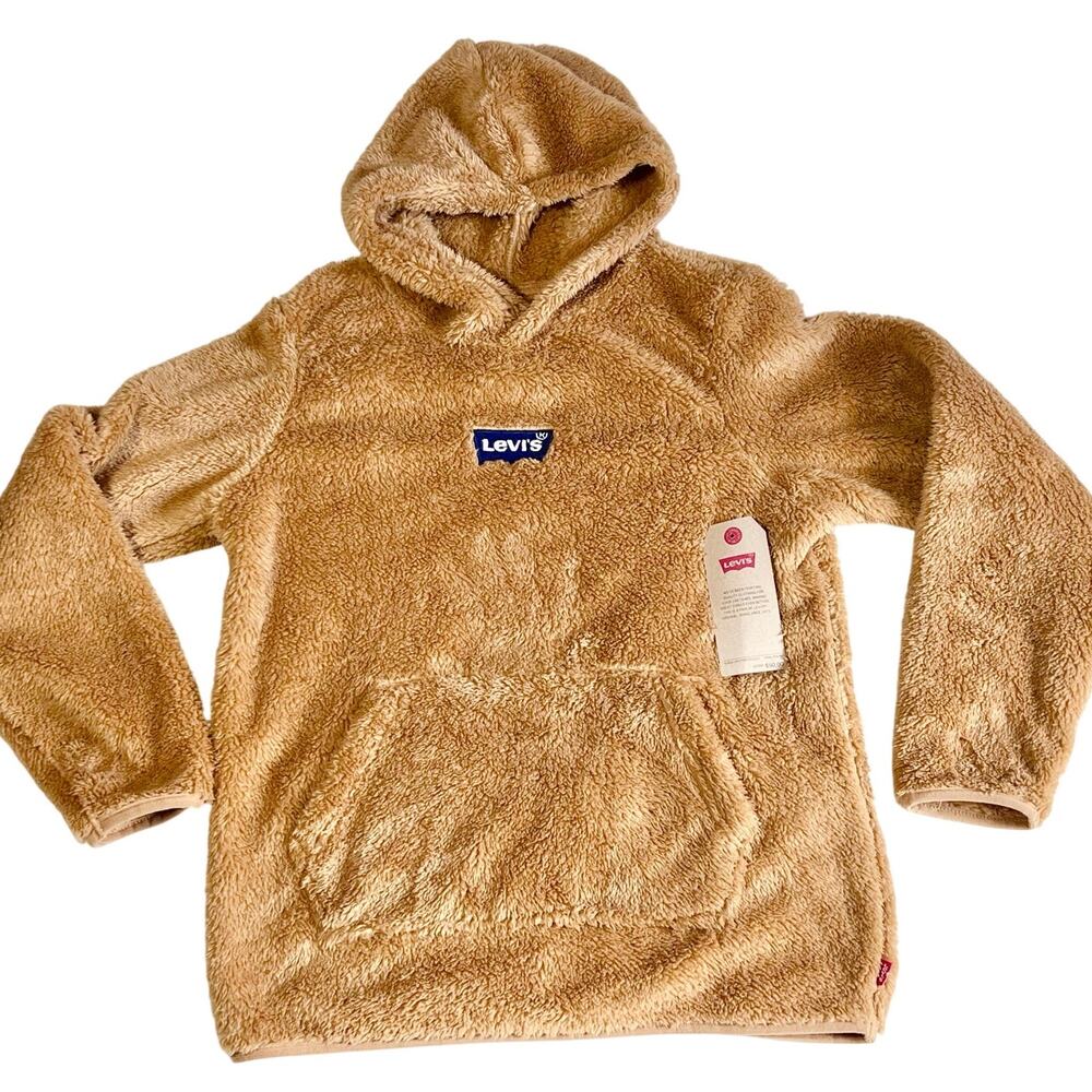 Levi's Sherpa Pullover Hoodie Kids Medium Brown New